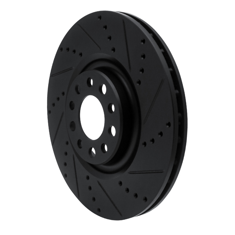 Alfa Romeo Stelvio Brake Rotor (1) - Front Right - R1 Concepts - Drilled & Slotted - Black - `17-`25